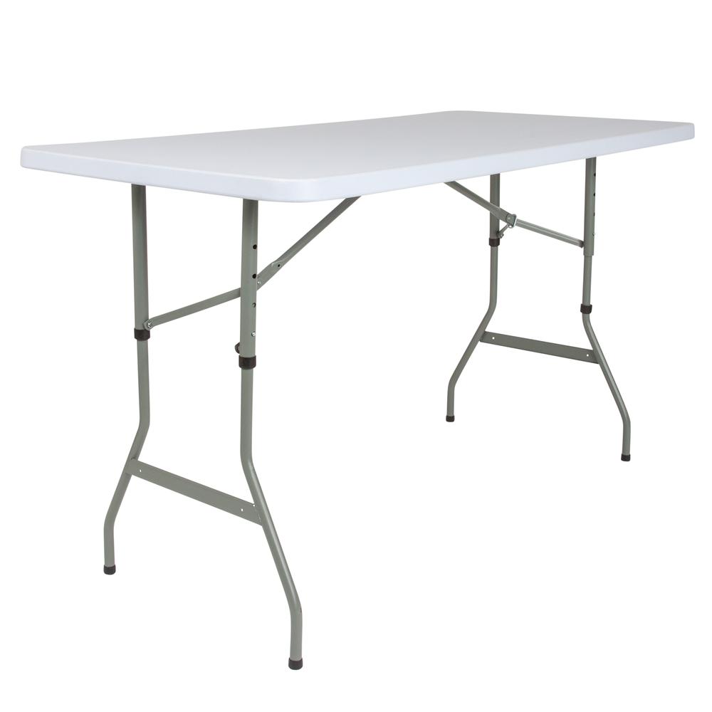 4.93-Foot Height Adjustable Granite White Plastic Folding Table. Picture 2