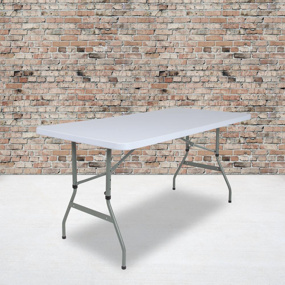 4.93-Foot Height Adjustable Granite White Plastic Folding Table. Picture 5