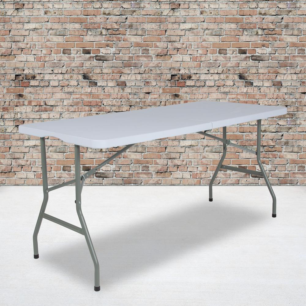 4.97-Foot Bi-Fold Granite White Plastic Folding Table. Picture 5