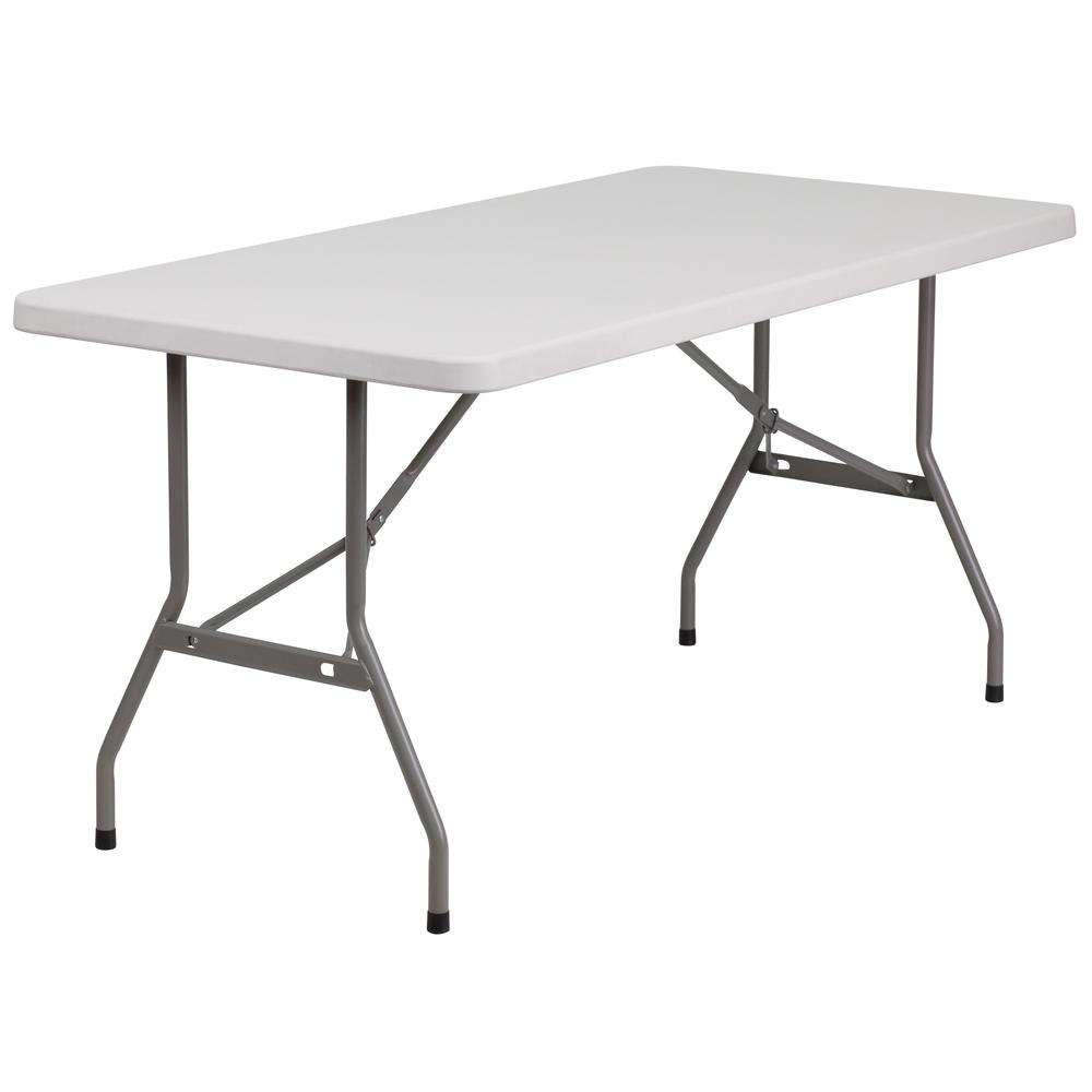 5-Foot Granite White Plastic Folding Table. Picture 1