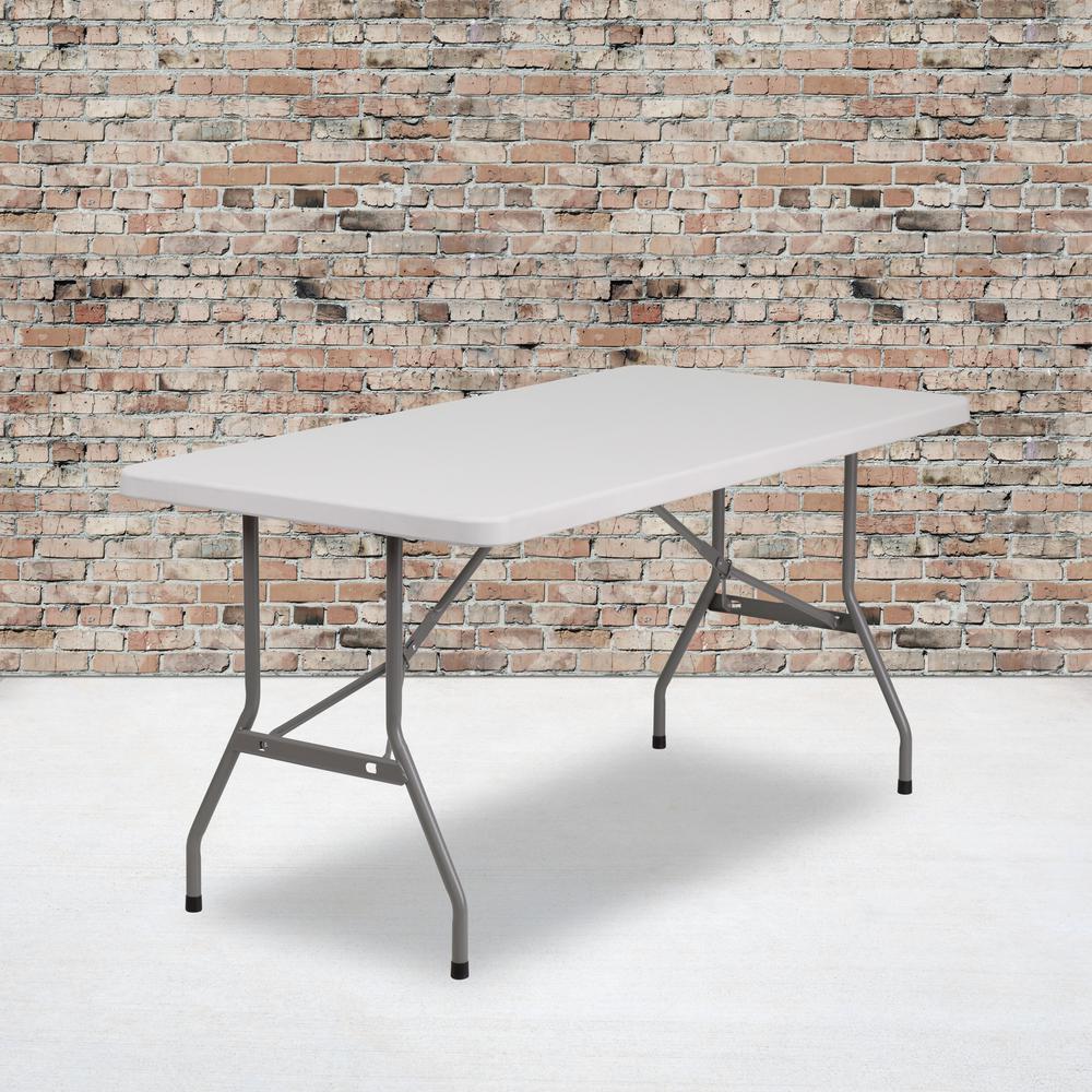 5-Foot Granite White Plastic Folding Table. Picture 4