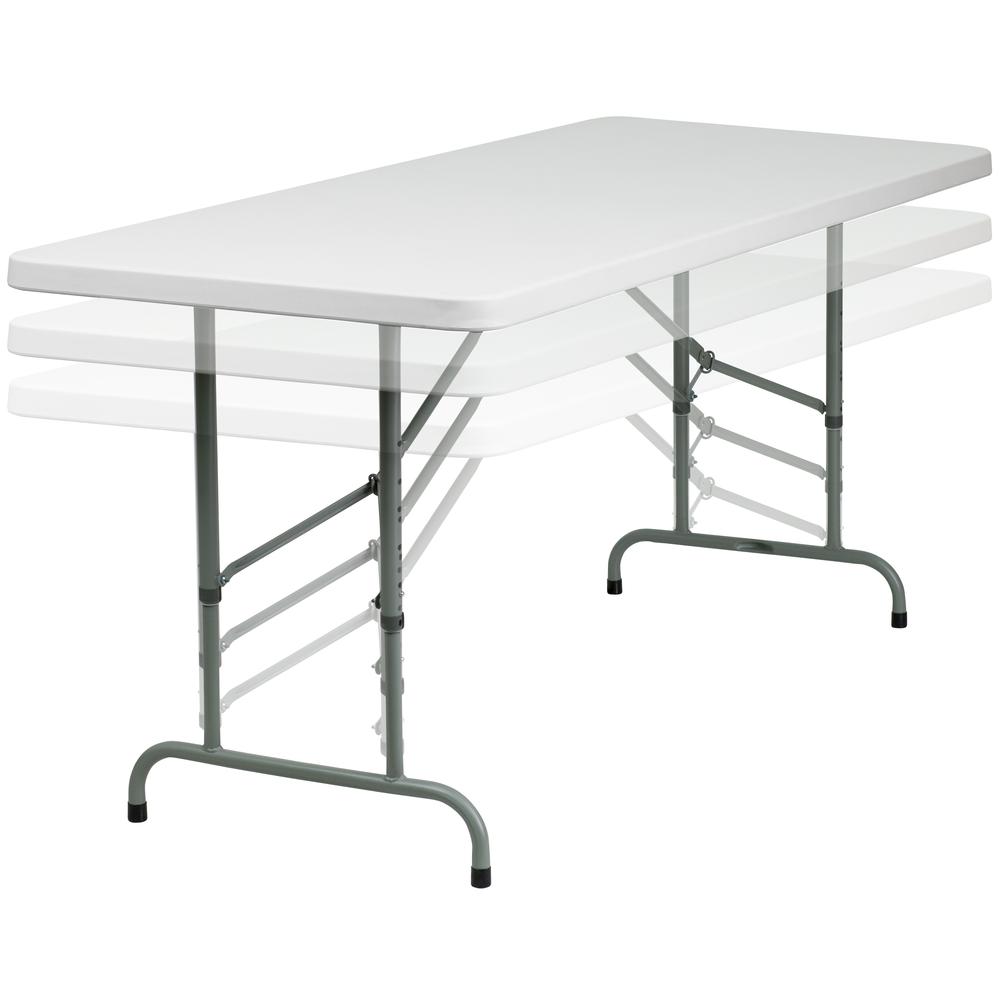 6-Foot Height Adjustable Granite White Plastic Folding Table. Picture 1