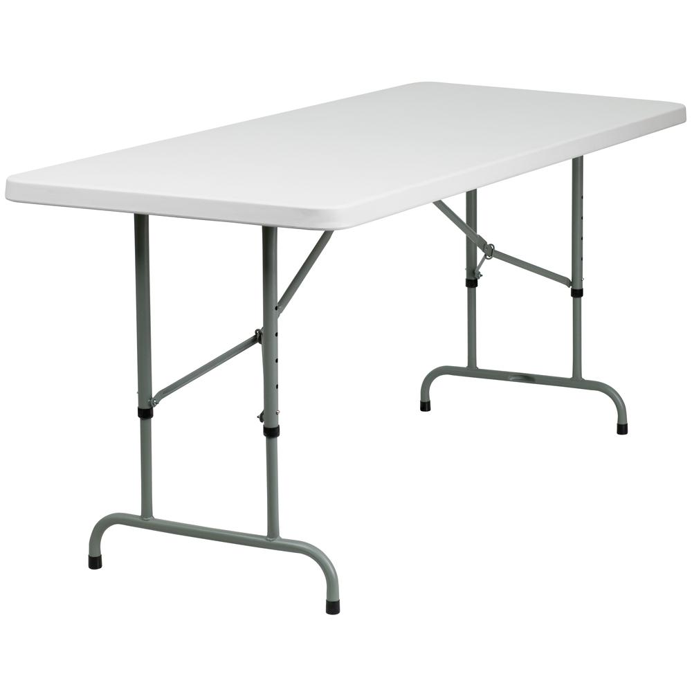 6-Foot Height Adjustable Granite White Plastic Folding Table. Picture 2
