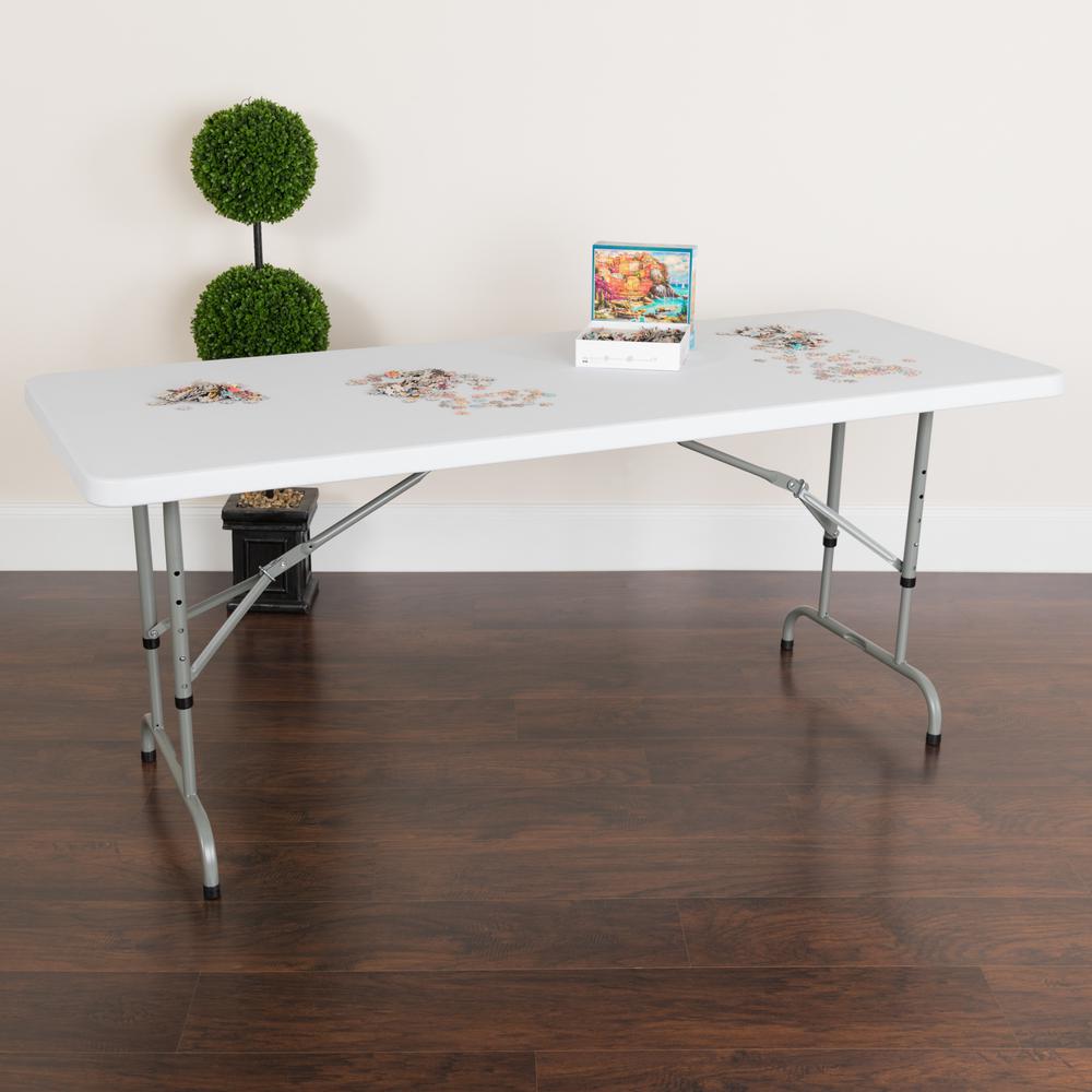 6-Foot Height Adjustable Granite White Plastic Folding Table. Picture 2