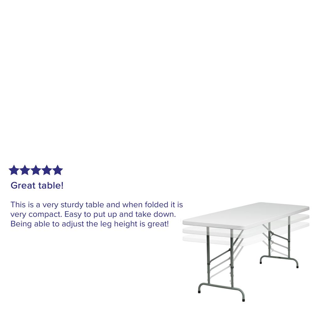 6-Foot Height Adjustable Granite White Plastic Folding Table. Picture 7