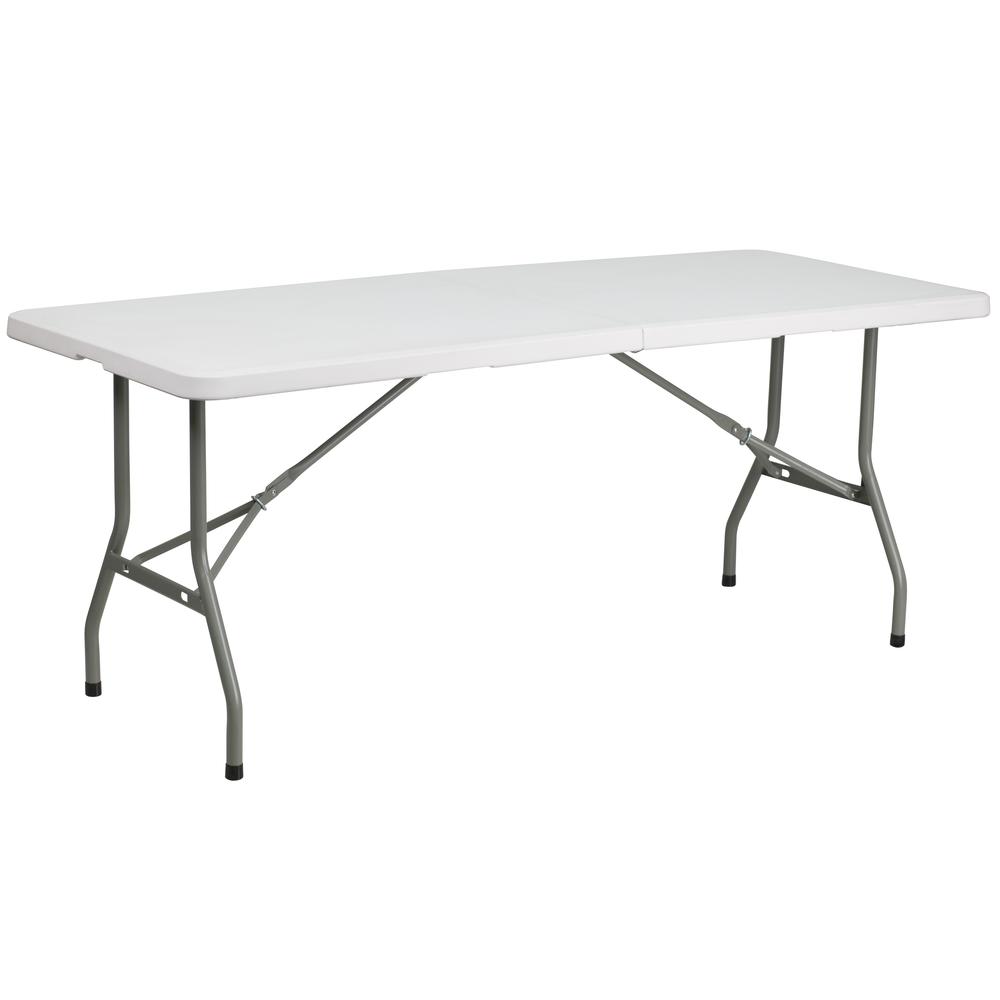 6-Foot Bi-Fold Granite White Plastic Folding Table. Picture 1