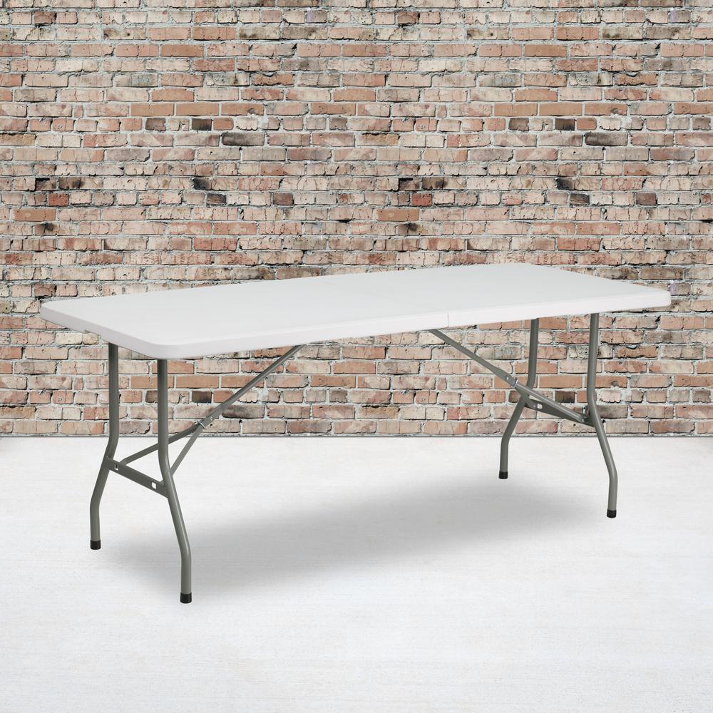6-Foot Bi-Fold Granite White Plastic Folding Table. Picture 5