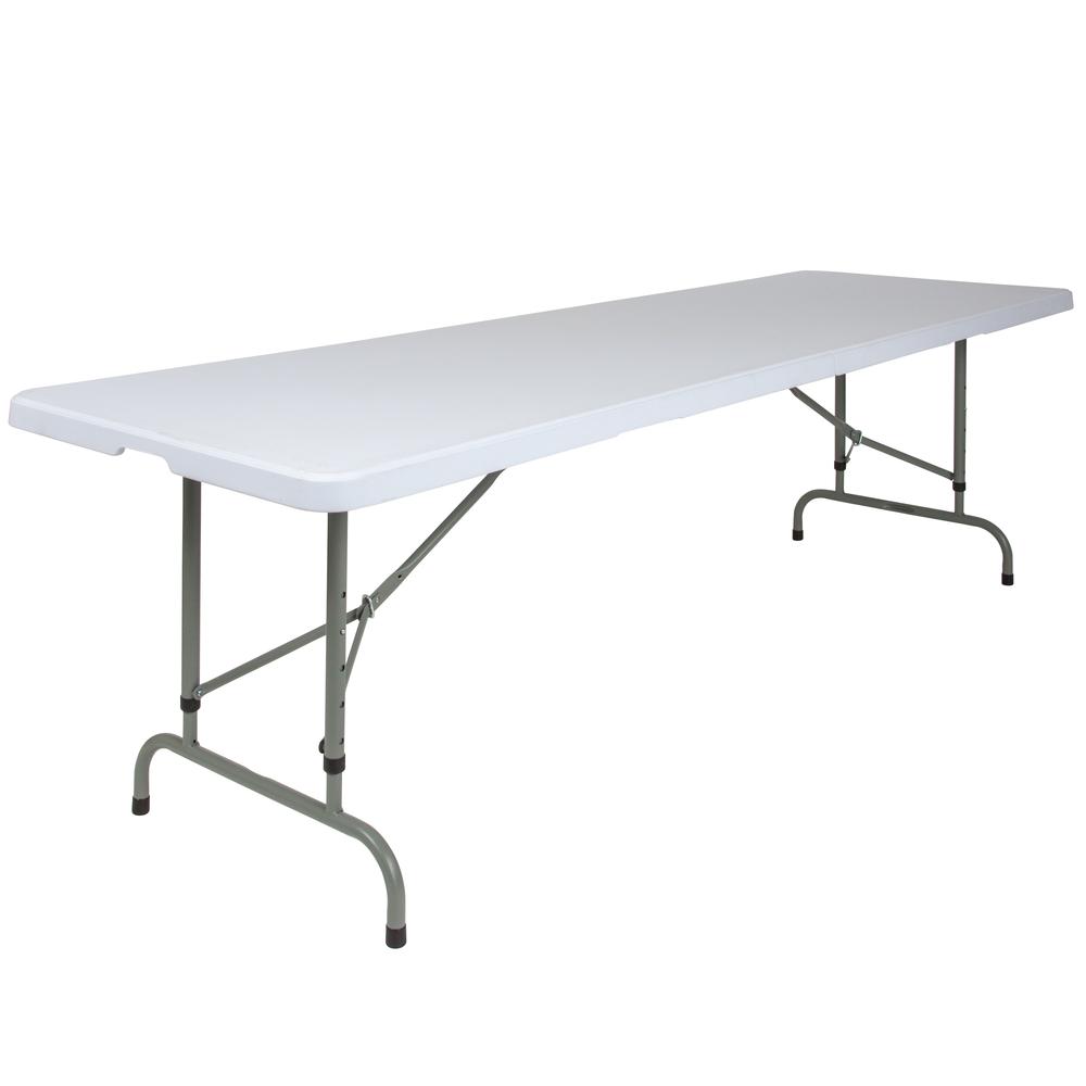 8-Foot Height Adjustable Granite White Plastic Folding Table. Picture 1