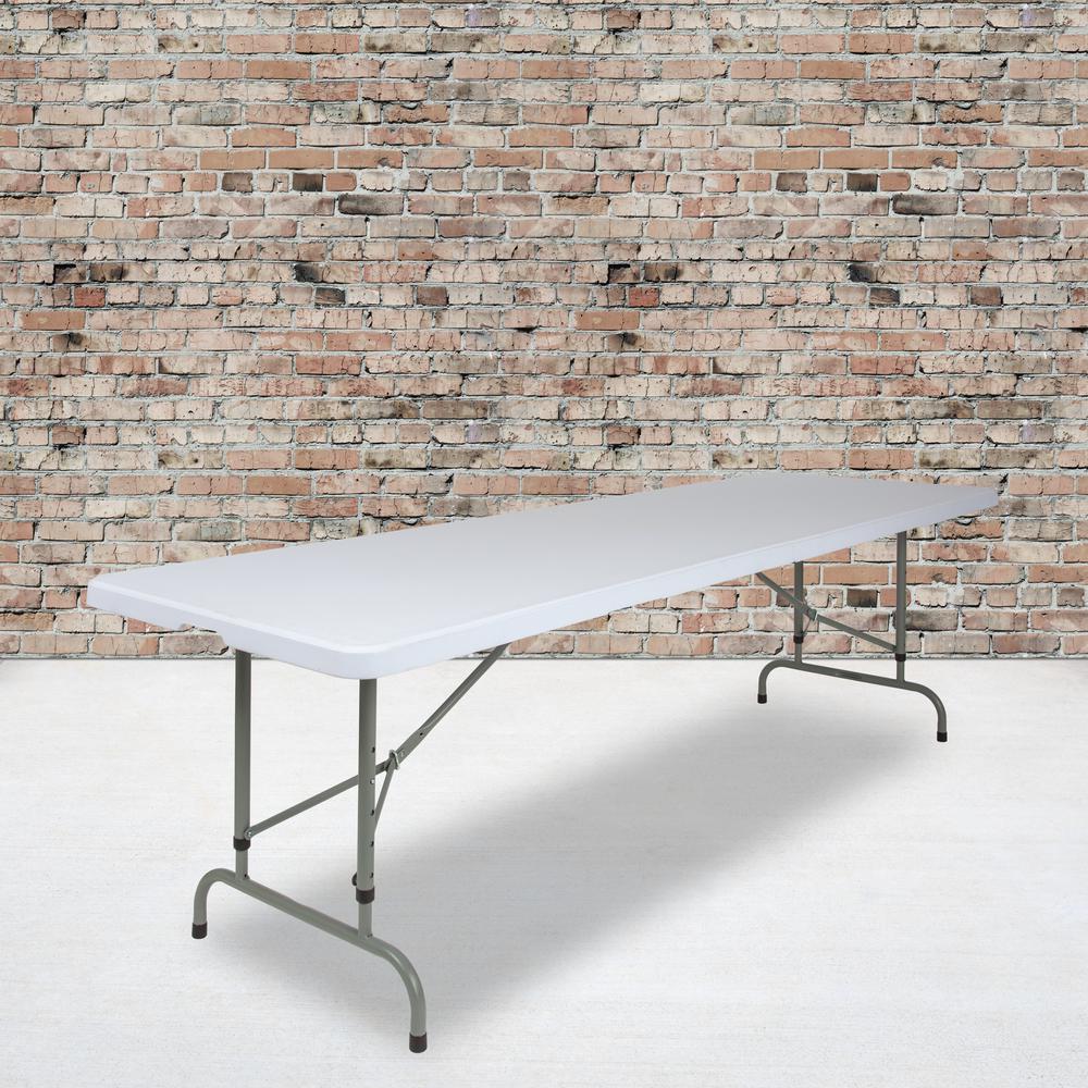 8-Foot Height Adjustable Granite White Plastic Folding Table. Picture 5