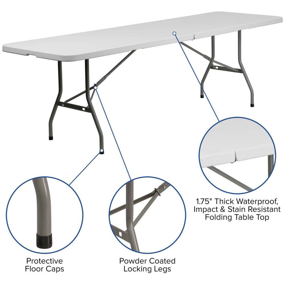 8' Bi-Fold Granite White Plastic Event/Training Folding Table Set with 10 Folding Chairs. Picture 3