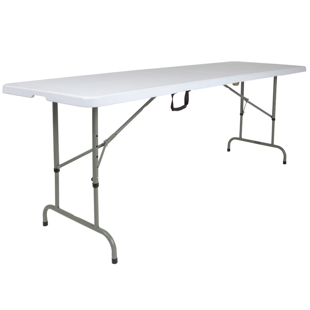 8-Foot Height Adjustable Bi-Fold Granite White Plastic Banquet and Event Folding Table with Carrying Handle. Picture 2