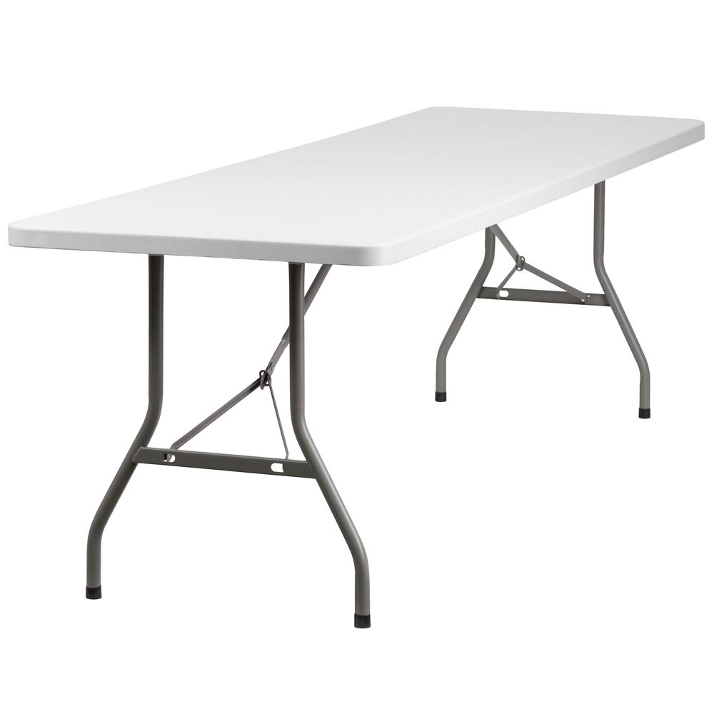 8-Foot Granite White Plastic Folding Table. Picture 1