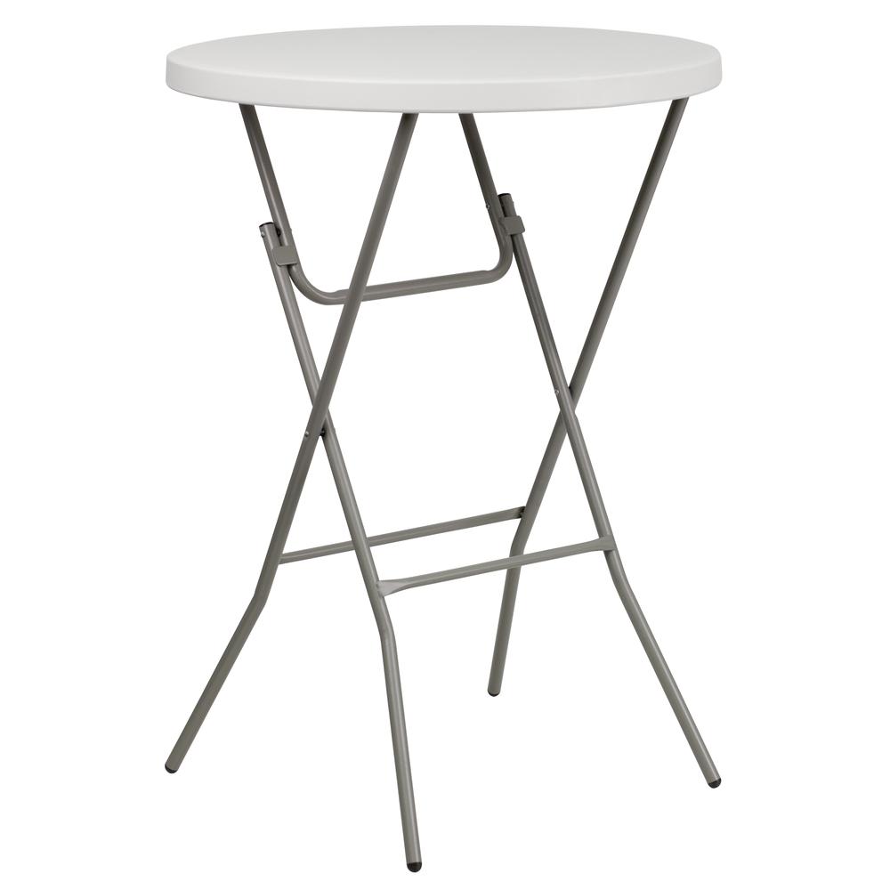 2.63-Foot Round Granite White Plastic Bar Height Folding Table. Picture 1