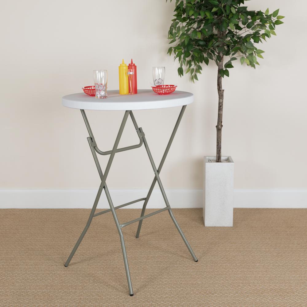 2.63-Foot Round Granite White Plastic Bar Height Folding Table. Picture 2