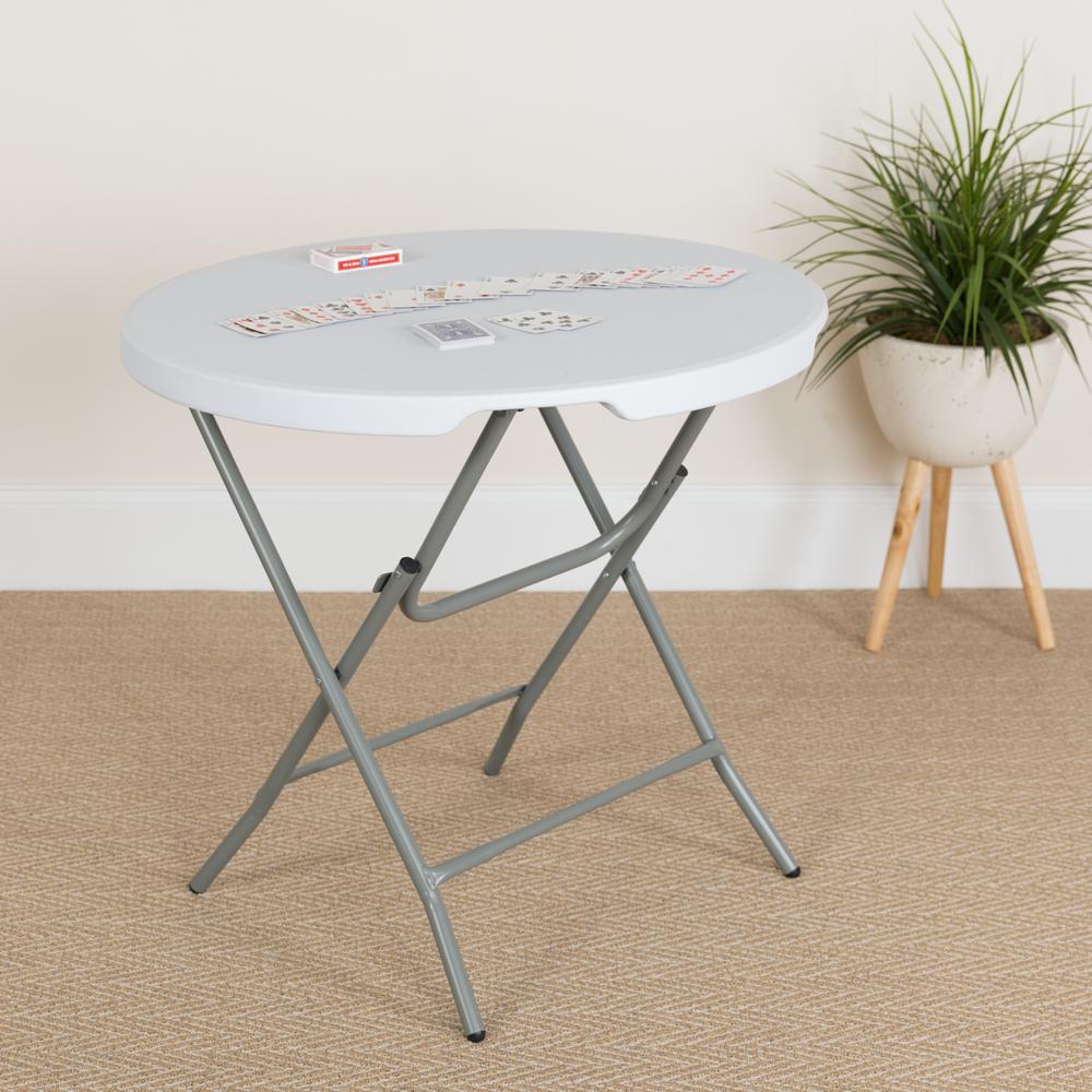 2.63-Foot Round Granite White Plastic Folding Table. Picture 7