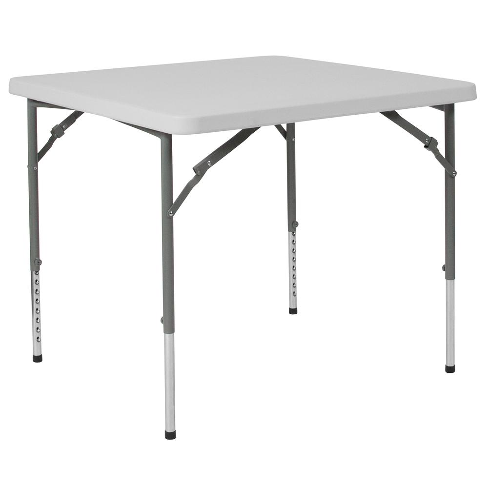 2.79-Foot Square Height Adjustable Granite White Plastic Folding Table. Picture 1