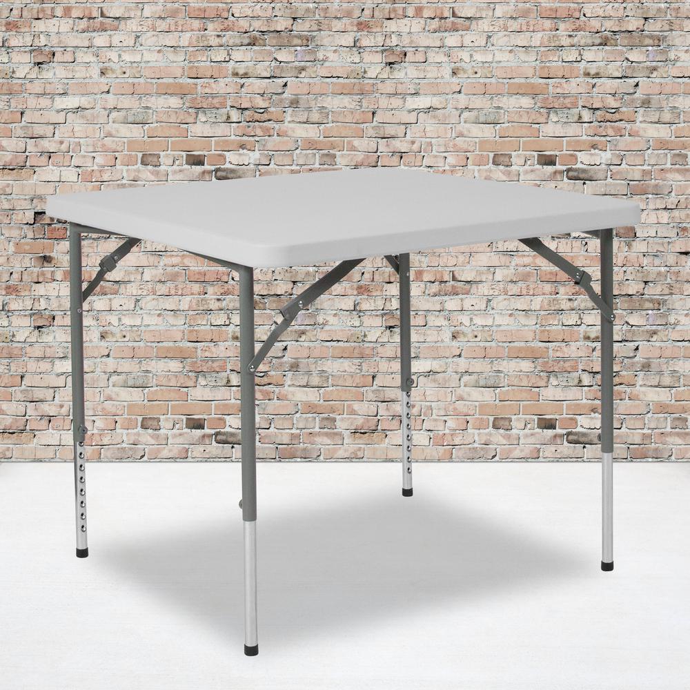 2.79-Foot Square Height Adjustable Granite White Plastic Folding Table. Picture 4