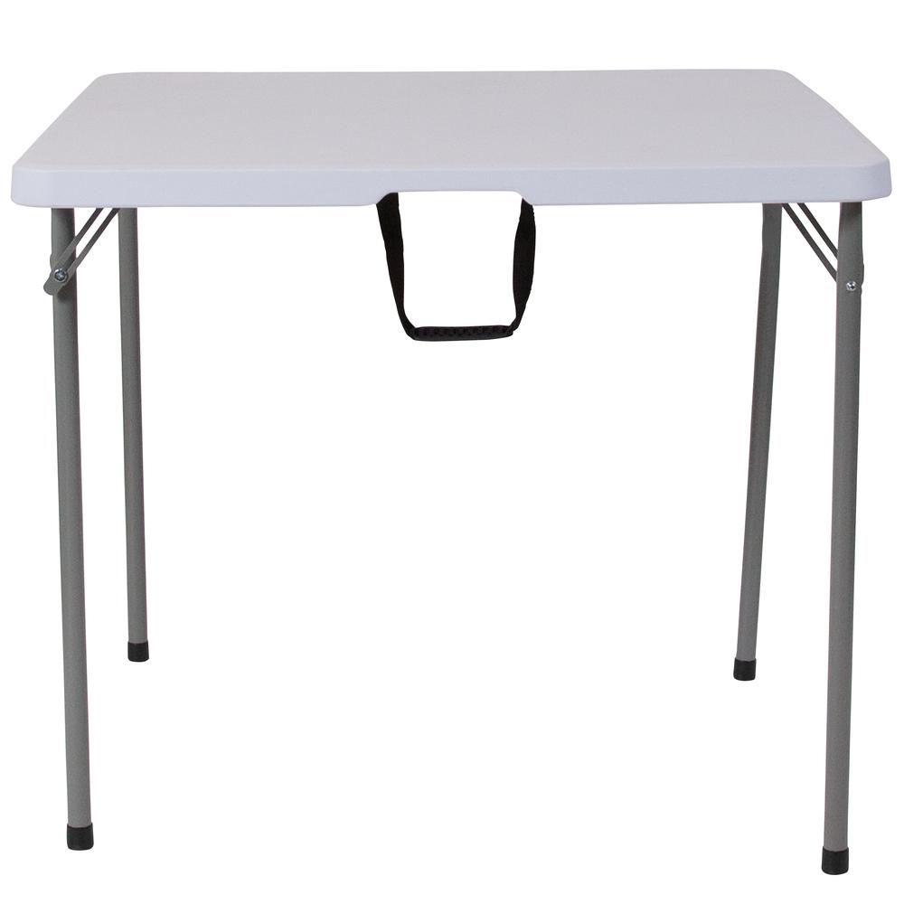 2.79-Foot Square Bi-Fold Granite White Plastic Folding Table with Carrying Handle. Picture 2