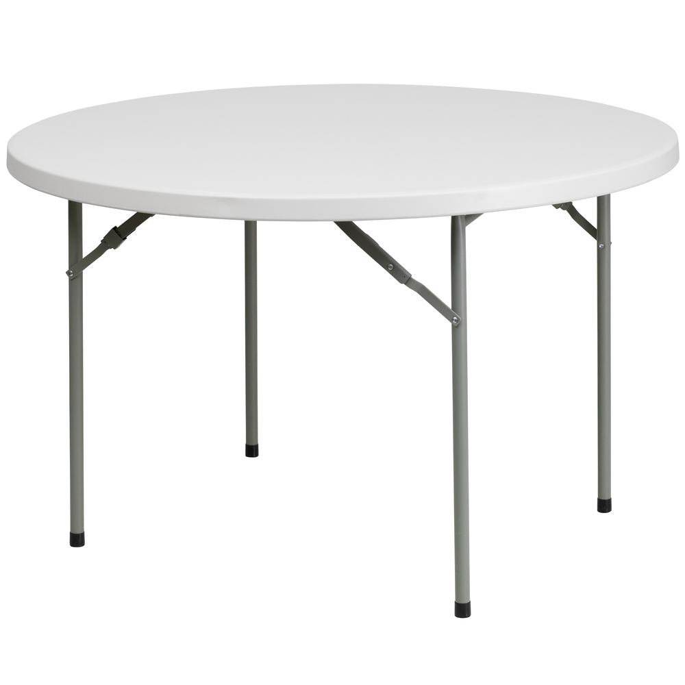 4-Foot Round Granite White Plastic Folding Table. Picture 1