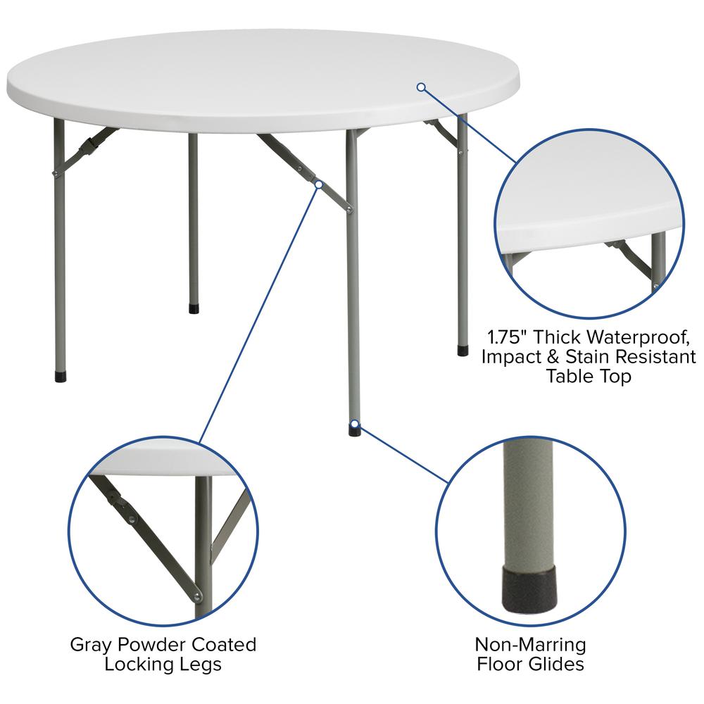 4-Foot Round Granite White Plastic Folding Table. Picture 4