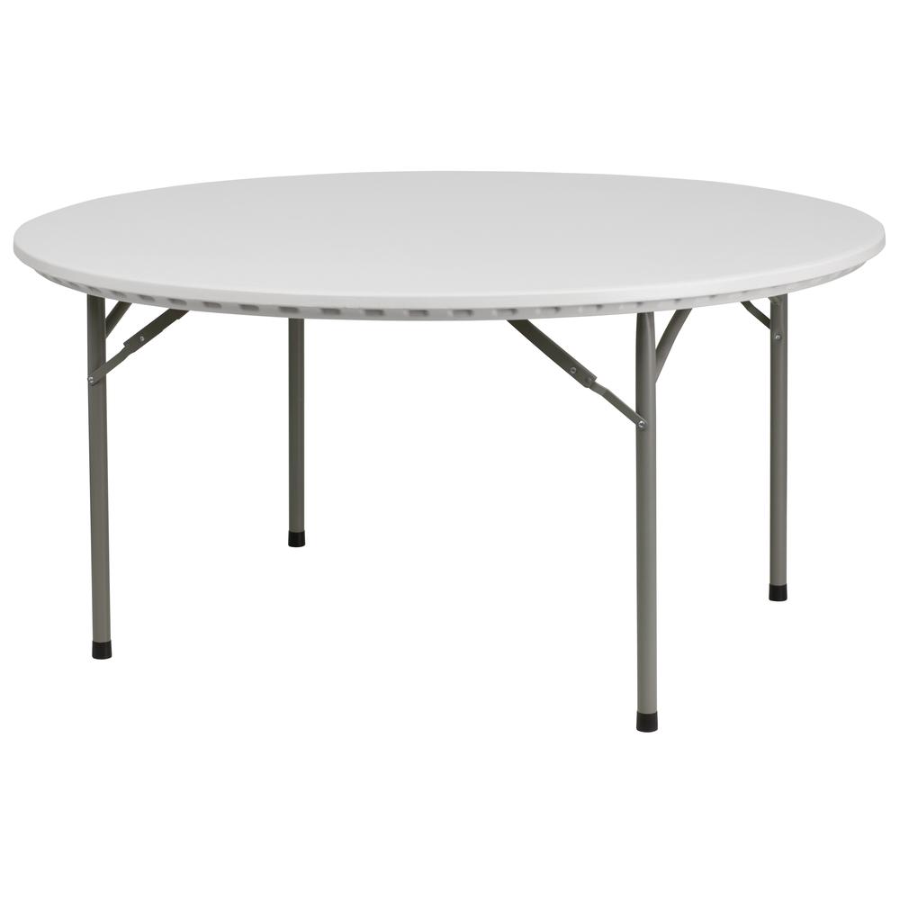 5-Foot Round Granite White Plastic Folding Table. Picture 1
