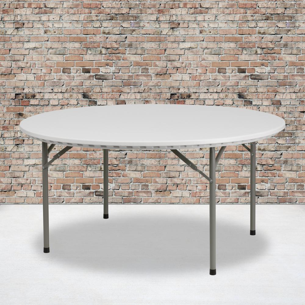 5-Foot Round Granite White Plastic Folding Table. Picture 4