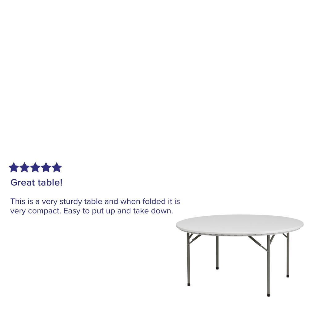 5-Foot Round Granite White Plastic Folding Table. Picture 5