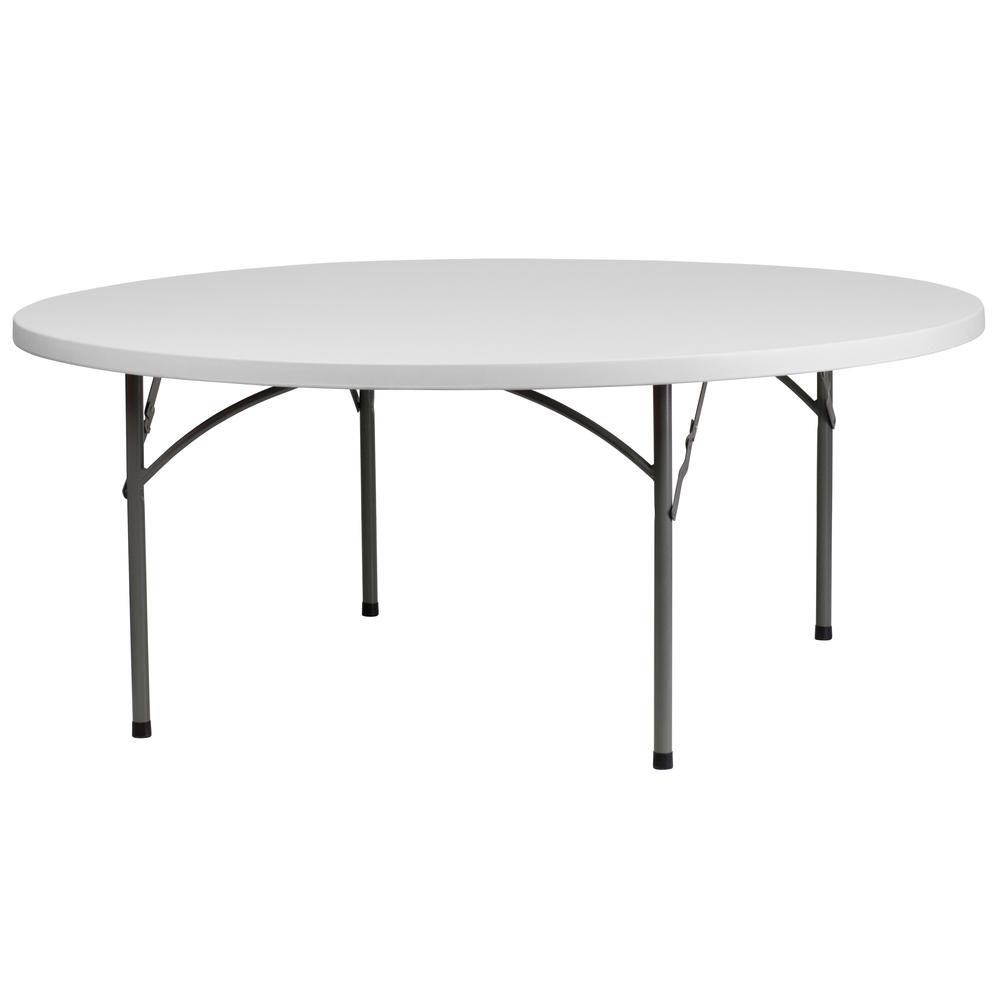 6-Foot Round Granite in White Plastic Folding Table. Picture 1