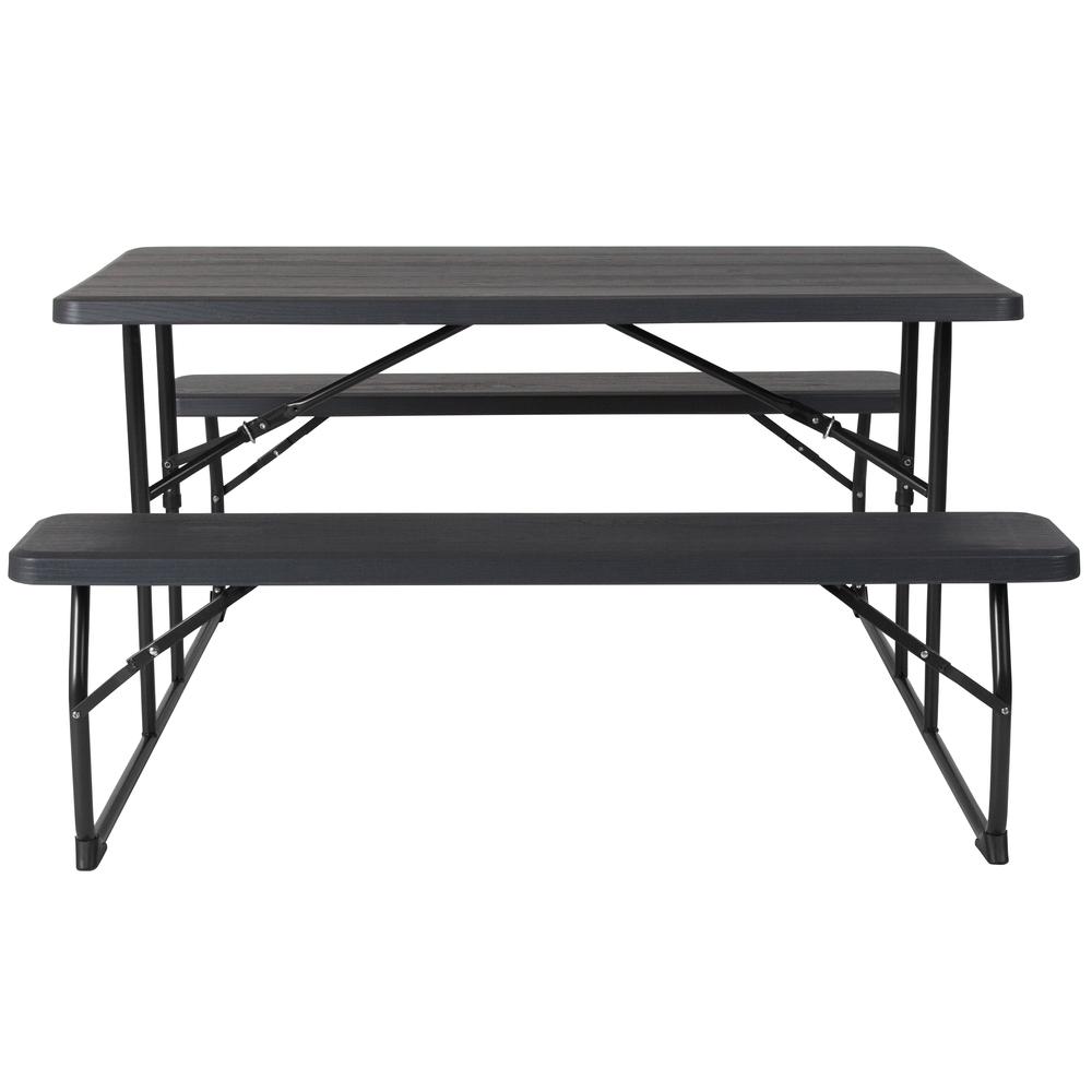 Charcoal Wood Grain Folding Picnic Table and Benches - 4.5 Foot Folding Table. Picture 3