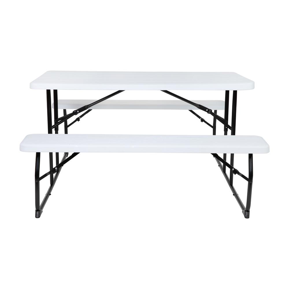 White Wood Grain Folding Picnic Table and Benches - 4.5 Foot Folding Table. Picture 8