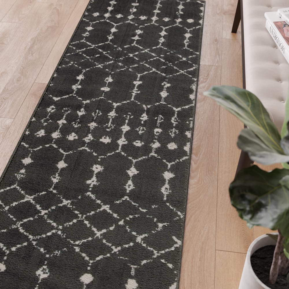 Geometric Bohemian Low Pile Rug - 2' x 6' - Dark Gray/Ivory Polyester. Picture 5