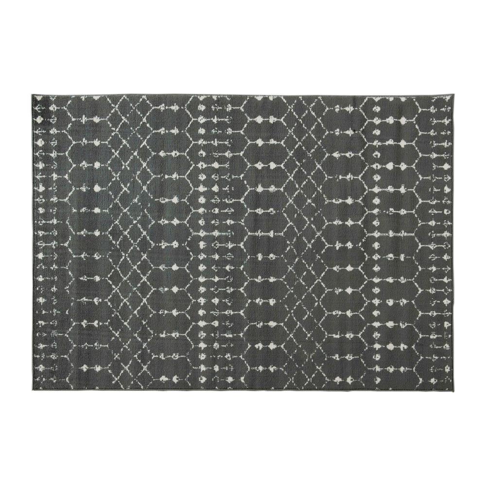 Geometric Bohemian Low Pile Rug - 5' x 7' - Dark Gray/Ivory Polyester. Picture 2