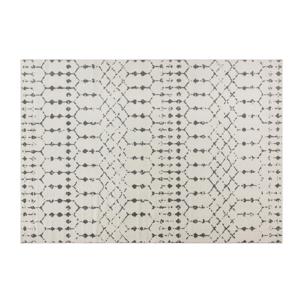 Geometric Bohemian Low Pile Rug - 5' x 7' -Ivory/Gray Polyester. Picture 2