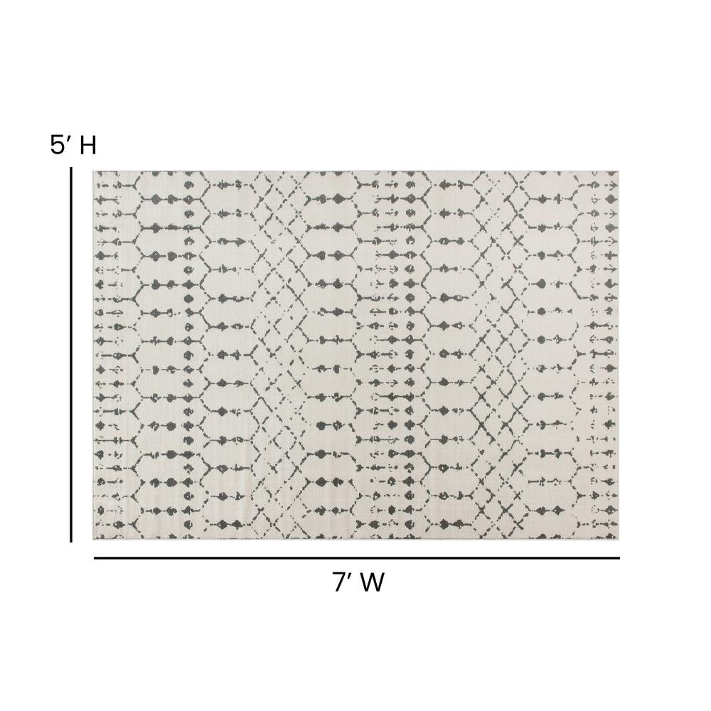 Geometric Bohemian Low Pile Rug - 5' x 7' -Ivory/Gray Polyester. Picture 4