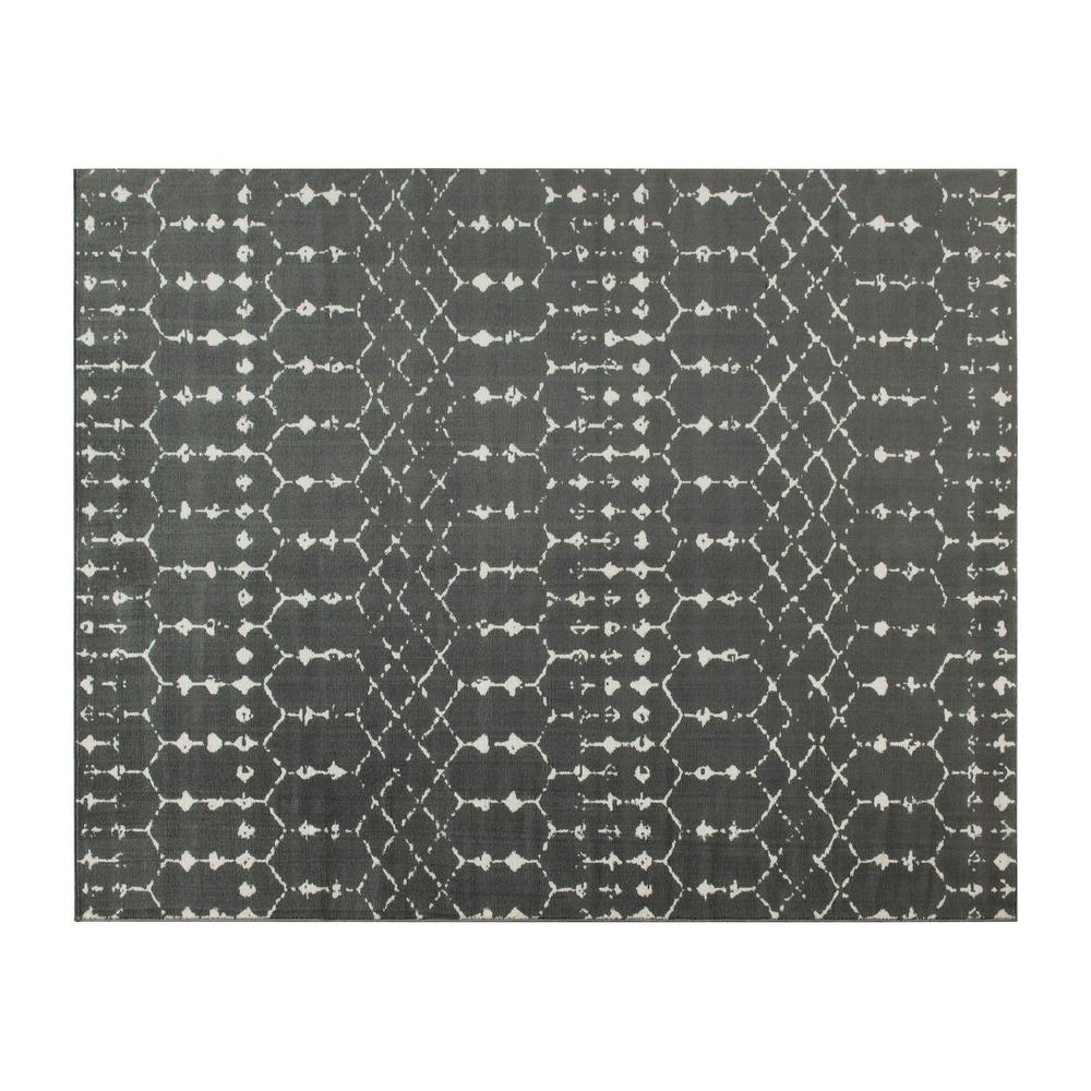 Geometric Bohemian Low Pile Rug - 8' x 10' - Dark Gray/Ivory Polyester. Picture 2