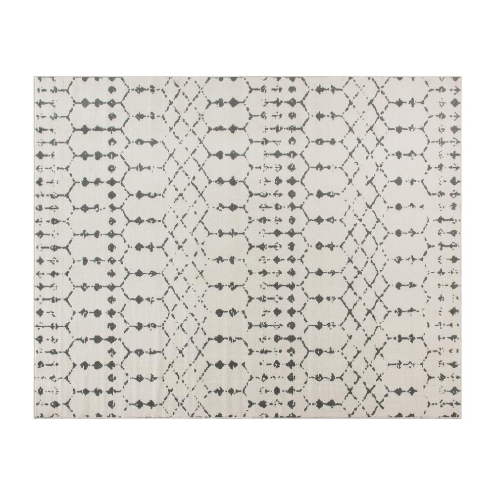 Geometric Bohemian Low Pile Rug - 8' x 10' - Ivory/Gray Polyester. Picture 2