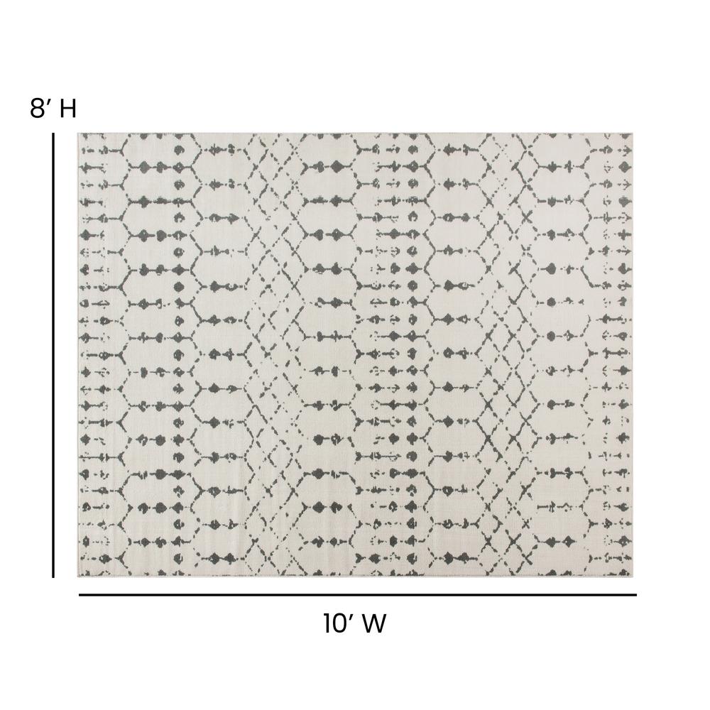 Geometric Bohemian Low Pile Rug - 8' x 10' - Ivory/Gray Polyester. Picture 4