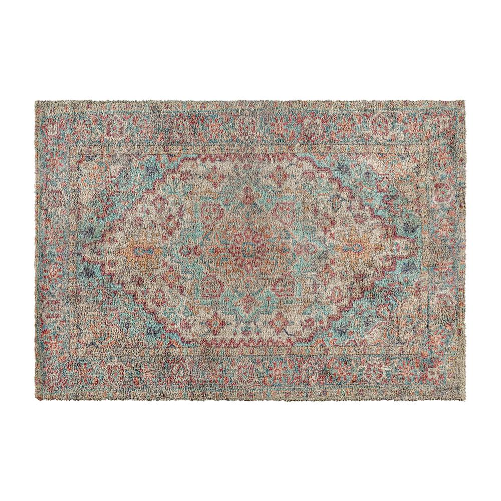 Distressed Vintage Medallion Area Rug - 5' x 7' - Blue Multi Polyester. Picture 2