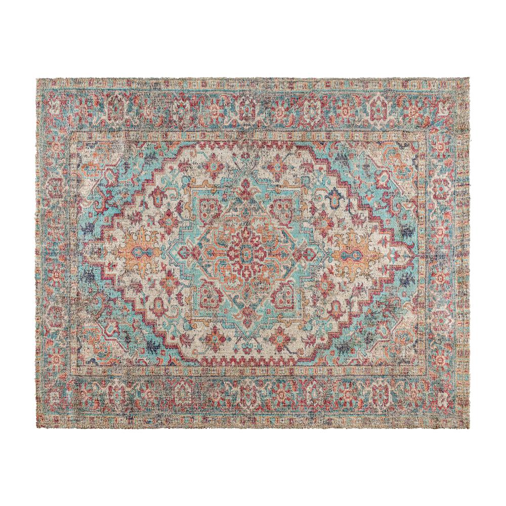 Distressed Vintage Medallion Area Rug - 8' x 10' - Blue Multi Polyester. Picture 2