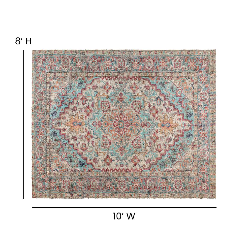 Distressed Vintage Medallion Area Rug - 8' x 10' - Blue Multi Polyester. Picture 4