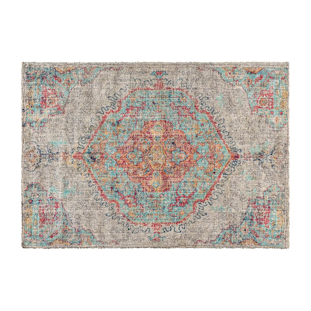 Distressed Medallion Area Rug - 5' x 7' - Gray Multi Polyester. Picture 2