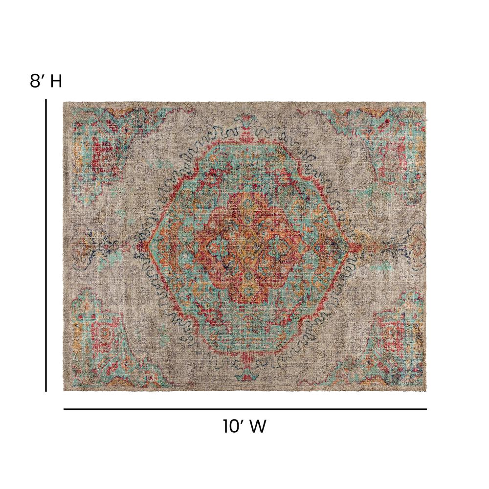 Distressed Medallion Area Rug - 8' x 10' - Gray Multi Polyester. Picture 4