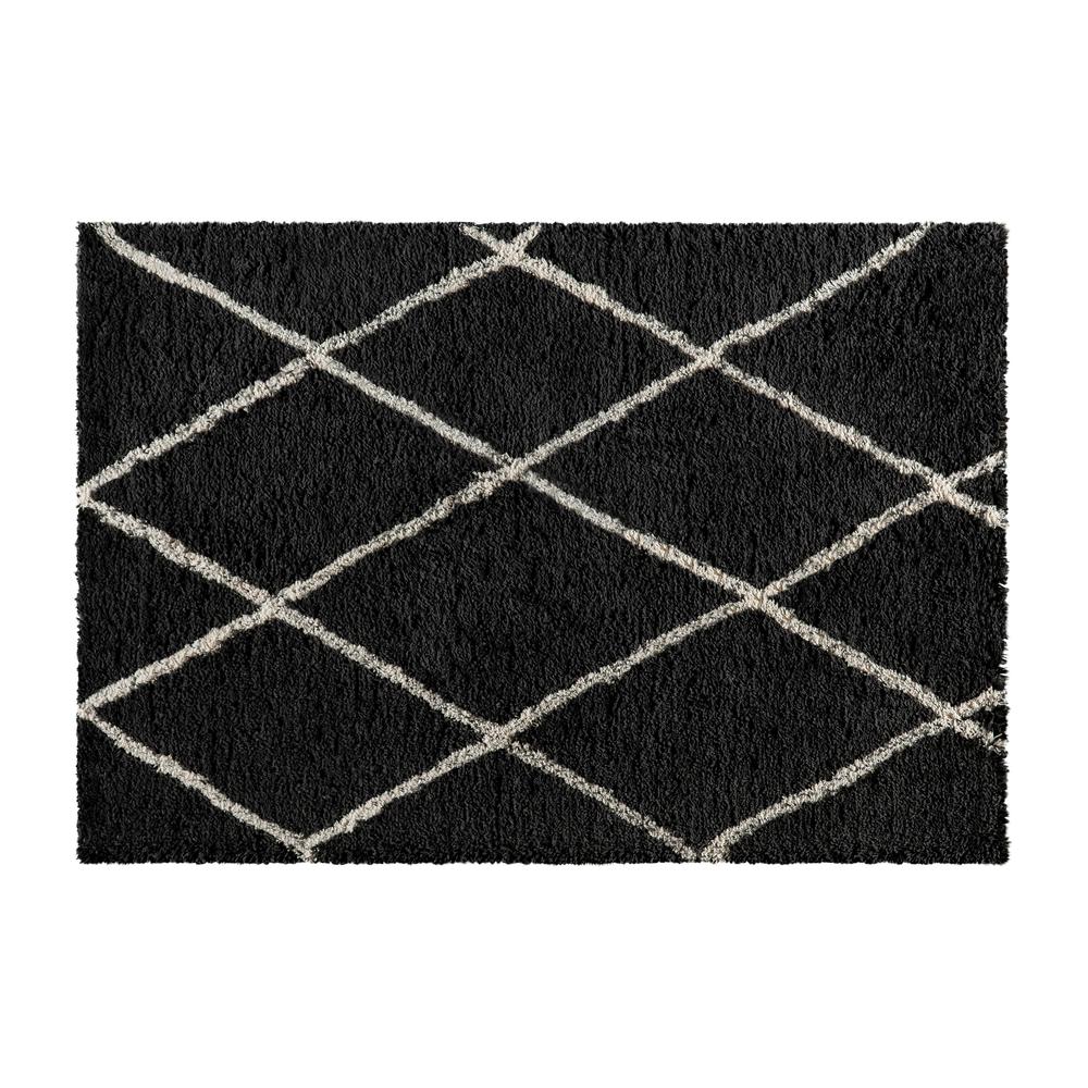 Shag Style Diamond Trellis Area Rug - 5' x 7' - Charcoal/Ivory Polyester (PET). Picture 2