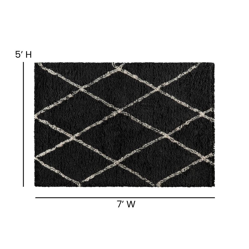 Shag Style Diamond Trellis Area Rug - 5' x 7' - Charcoal/Ivory Polyester (PET). Picture 4