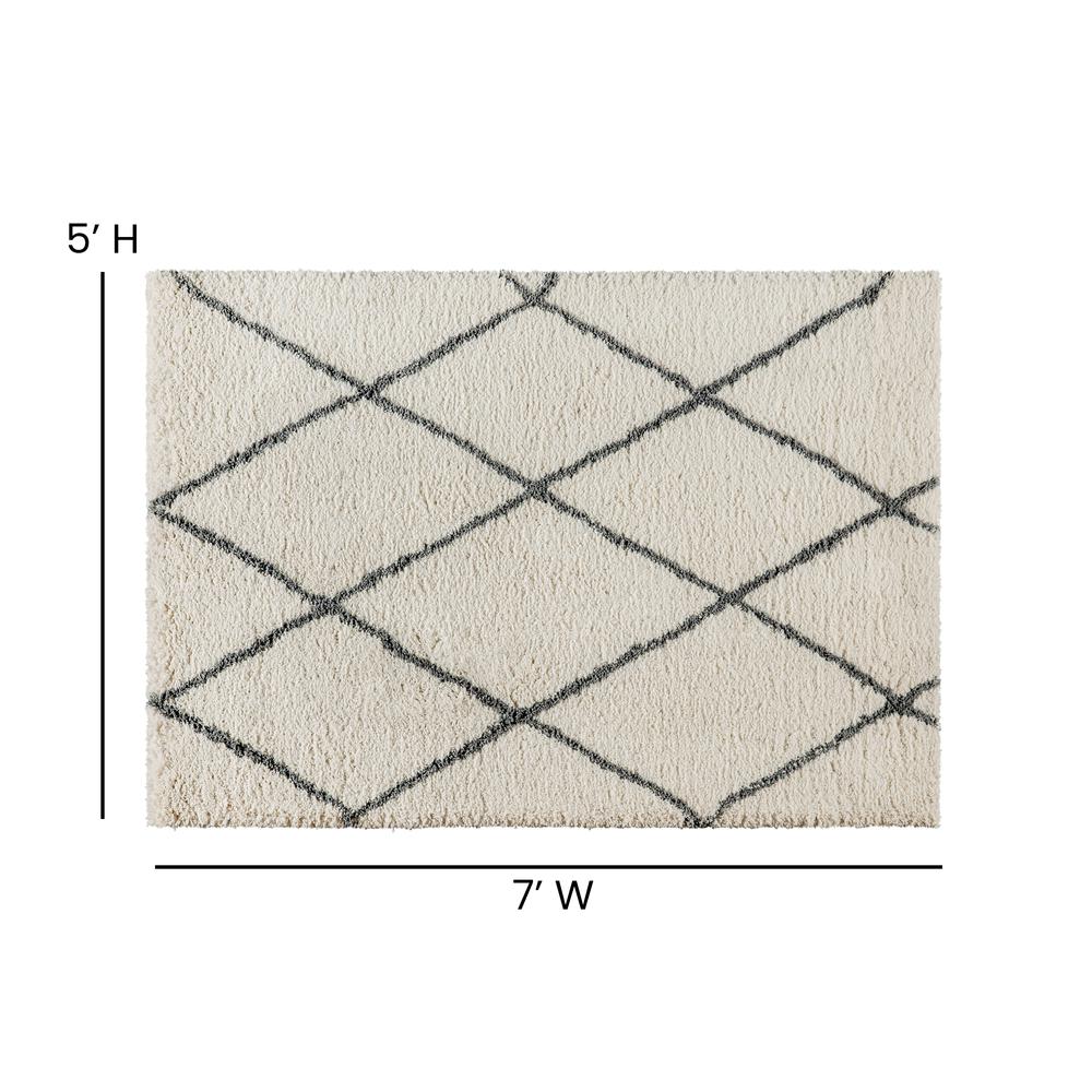 Shag Style Diamond Trellis Area Rug - 5' x 7' - Ivory/Gray Polyester (PET). Picture 4