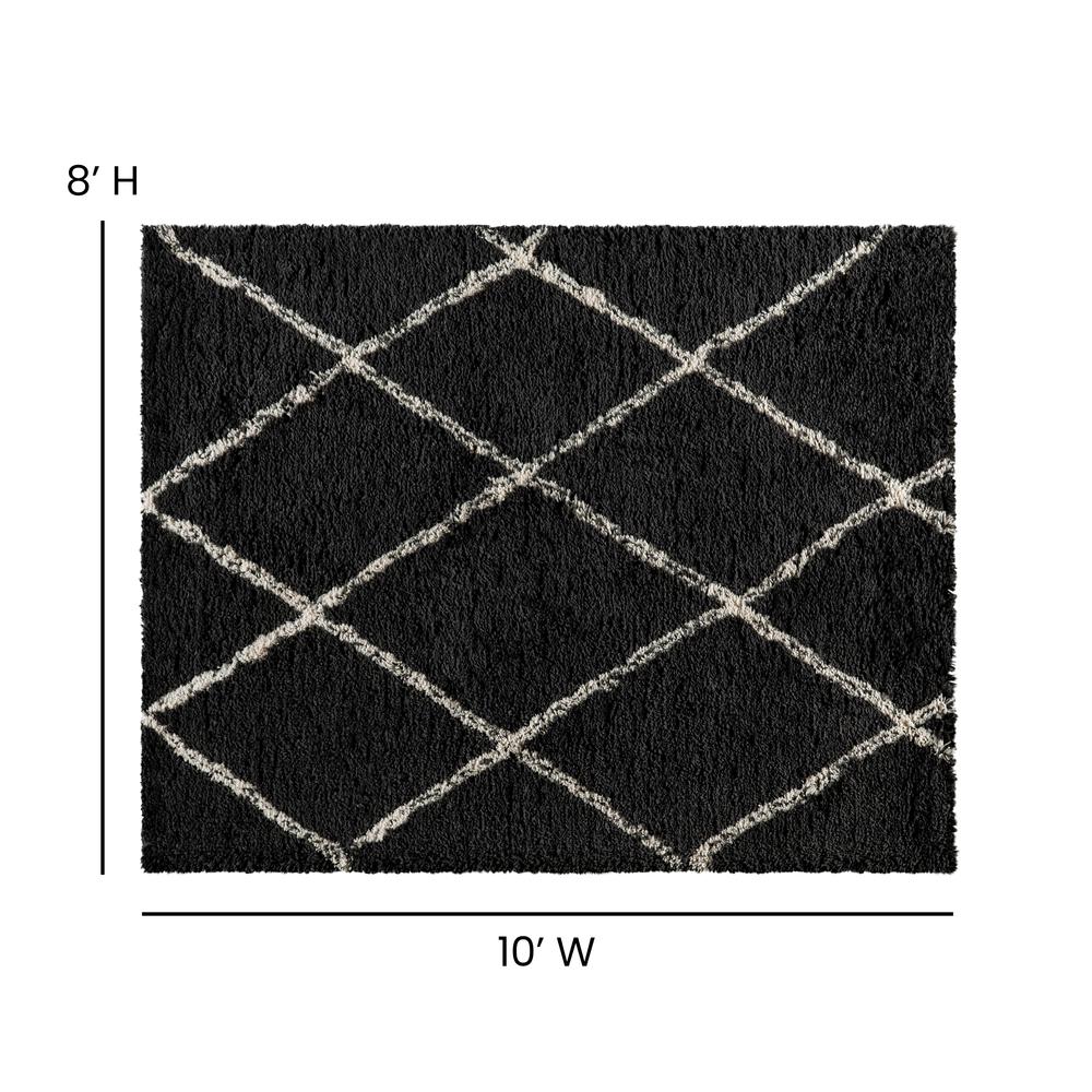 Shag Style Diamond Trellis Area Rug - 8' x 10' - Charcoal/Ivory Polyester (PET). Picture 4