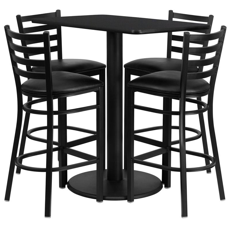 24'' x 42'' Black Table Set with 4 Metal Barstools - Black Vinyl Seat. Picture 2
