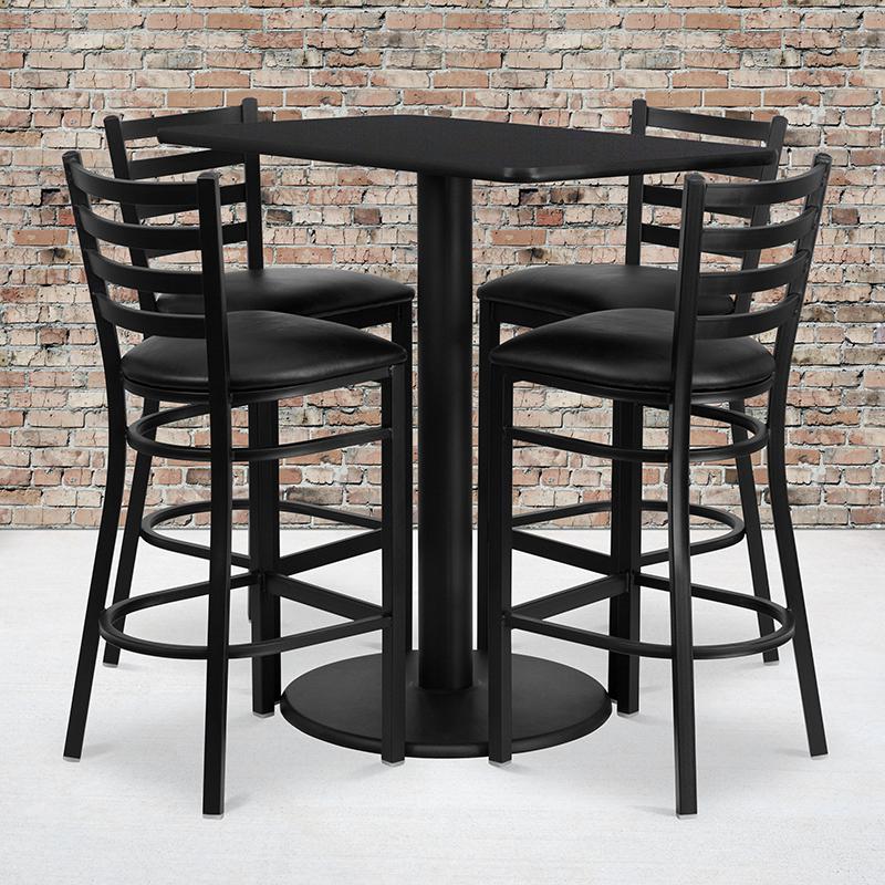 24'' x 42'' Black Table Set with 4 Metal Barstools - Black Vinyl Seat. Picture 1