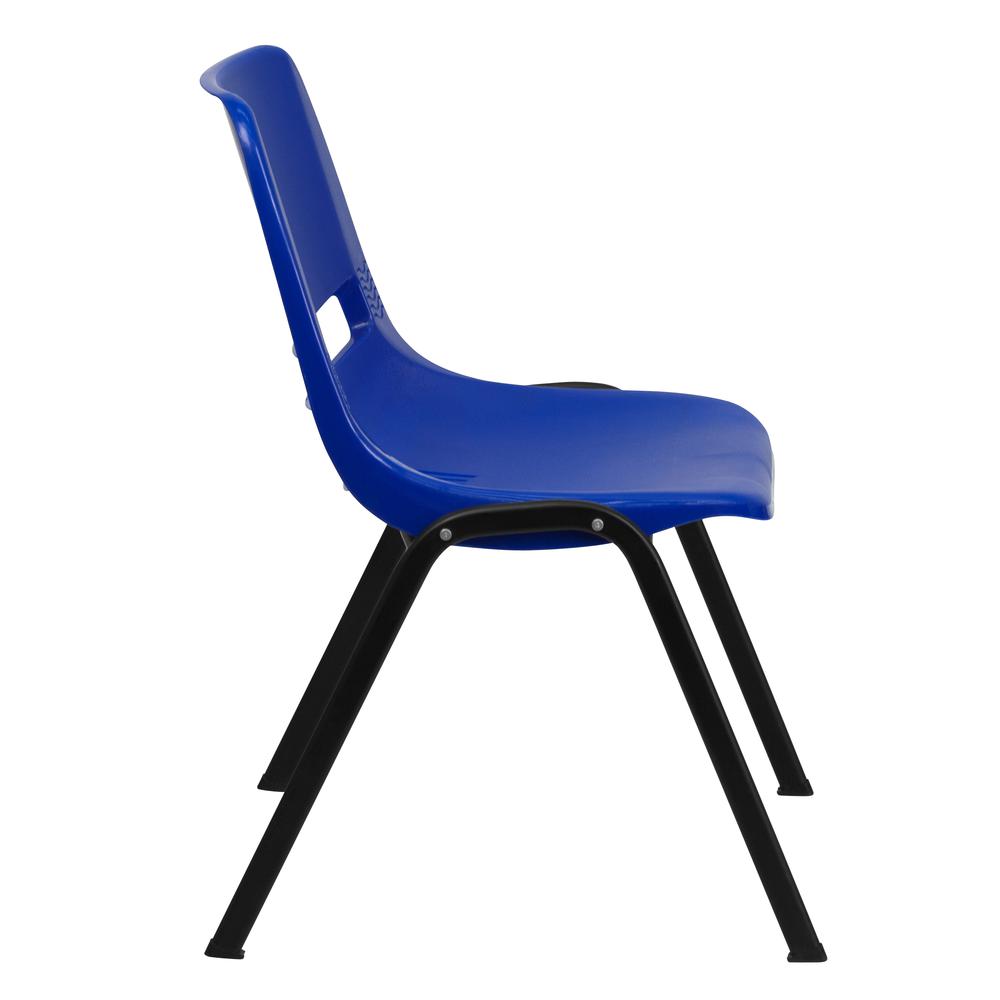 440 lb. Capacity Kid's Navy Ergonomic Shell Stack Chair with Black Frame and 12" Seat Height. Picture 2