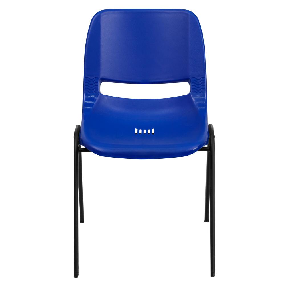 440 lb. Capacity Kid's Navy Ergonomic Shell Stack Chair with Black Frame and 12" Seat Height. Picture 4
